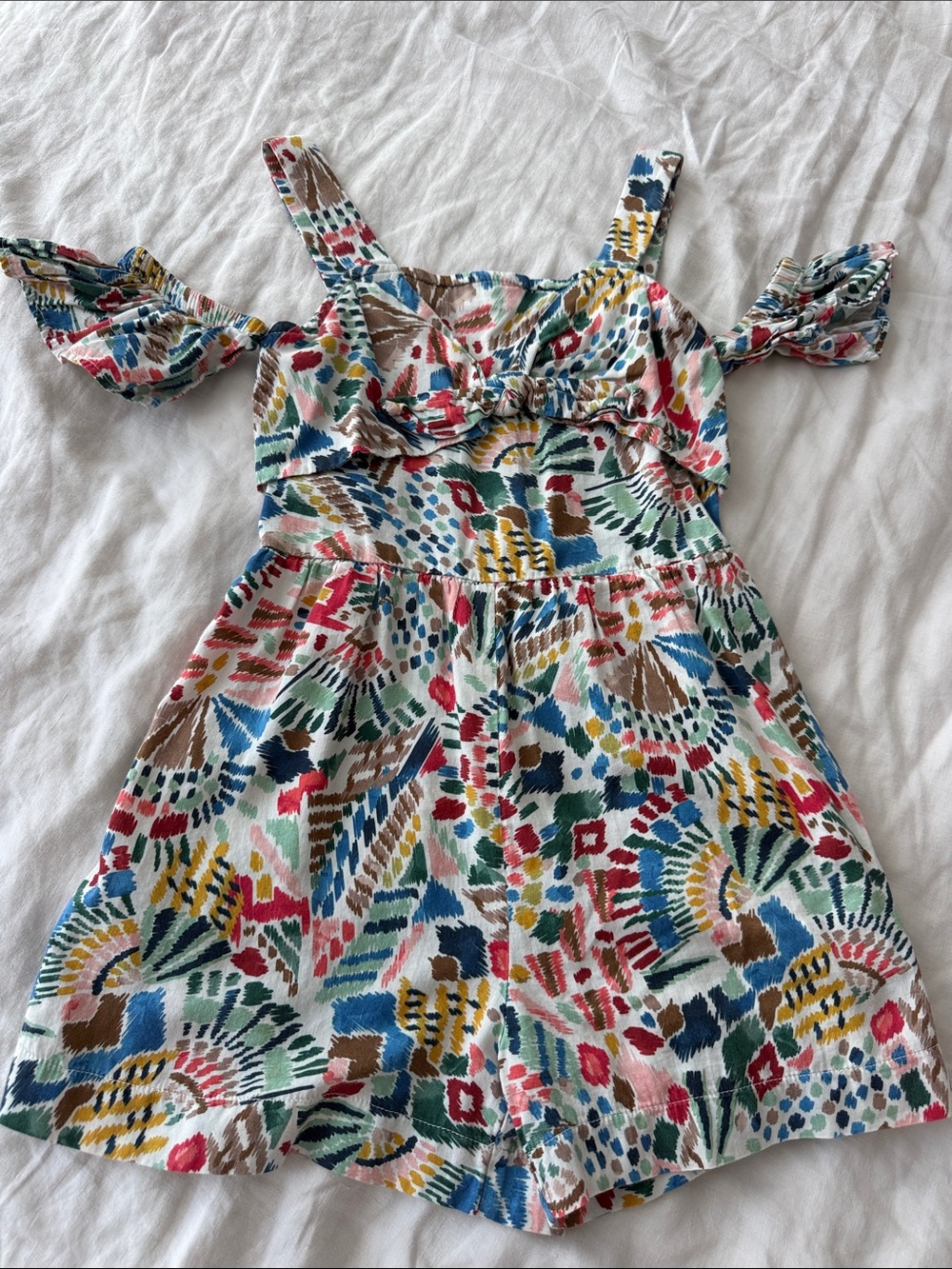 Mayoral Multicolor Cold-Shoulder Printed Romper - White Base